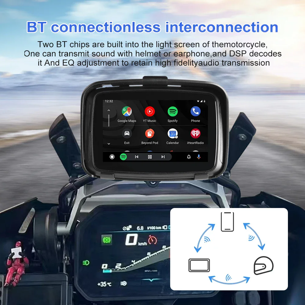 5 inch Car Motorcycle GPS Navigation Carplay Android Auto Waterproof IPX7 Wireless Apple Carplay Touch Screen Motorcycle CarPlay