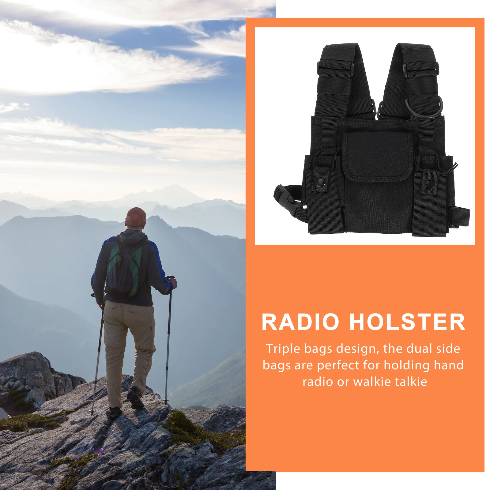 

Tactical Chest Bag Harness Rig for Radio Black Quick Release Triple Bags Vest Men Outdoor Hunting Hiking Fishing Chest