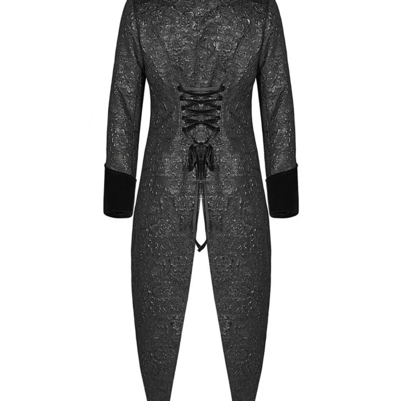 2024 Fashion Men's Gothic Steampunk Tailcoat Jacket Black Brocade Wedding Jacquard Coat