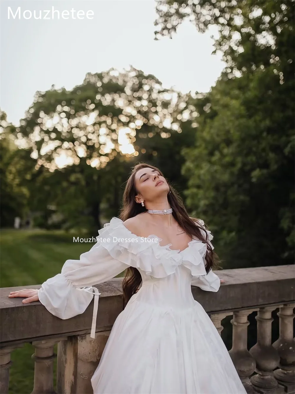 Mouzhetee A-Line Elegant Off The Shoulder Lace Wedding Dresses Princess Long Sleeve Brides Gown Custom Made 2026