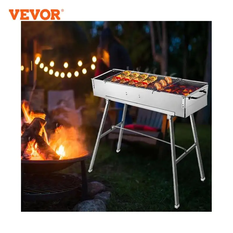 Anhon Tragbare Holzkohle BBQ Grill 80x17 cm Edelstahl Kebab Perfekt für Outdoor-Barbecue Camping (80 * 17 cm)