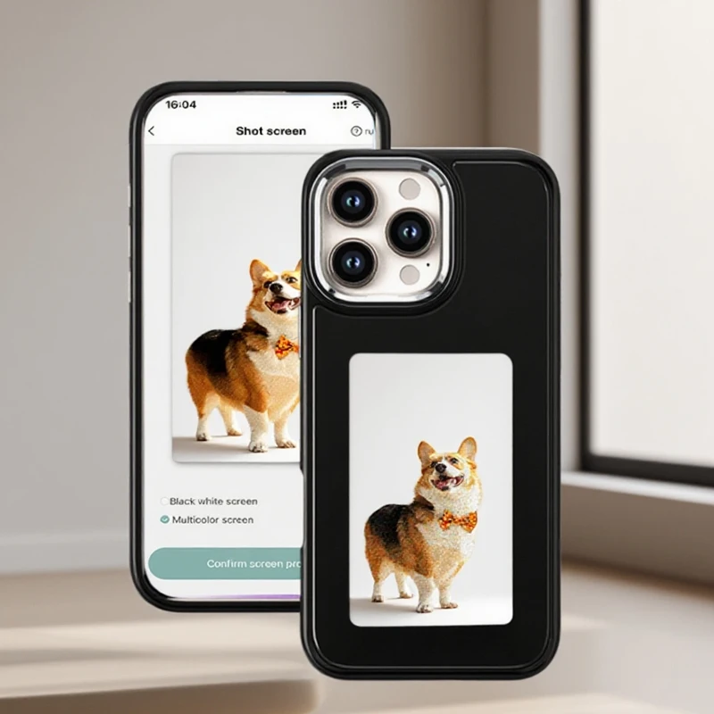 Funda de teléfono con pantalla de tinta electrónica para iPhone 15 14 13 Pro Max transmisión inalámbrica pantalla de 3,7 pulgadas accesorios de funda de teléfono