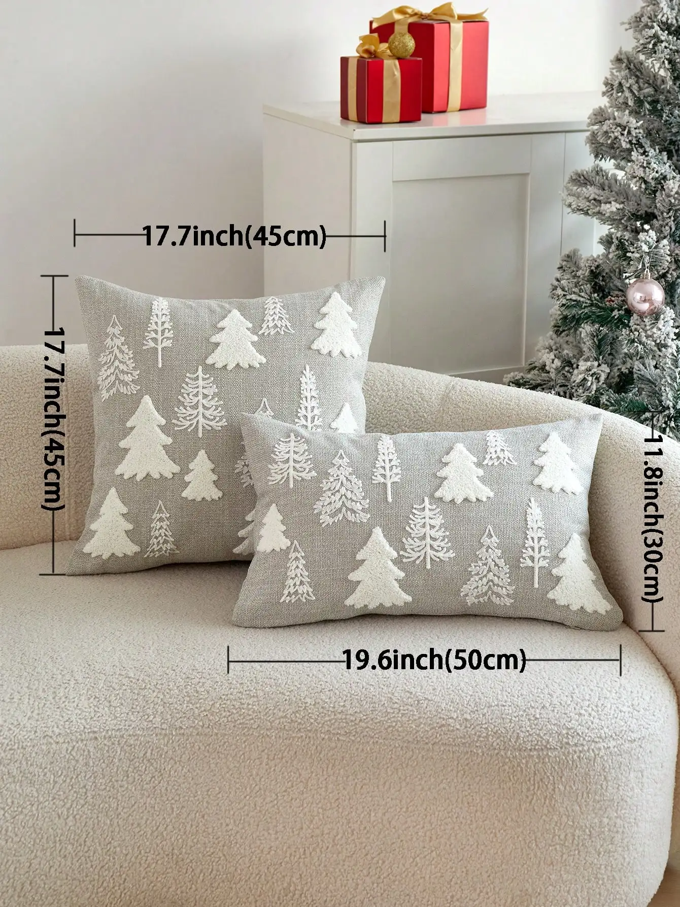 1pc grijze kerstboom geborduurde kussenhoes kerstdecor