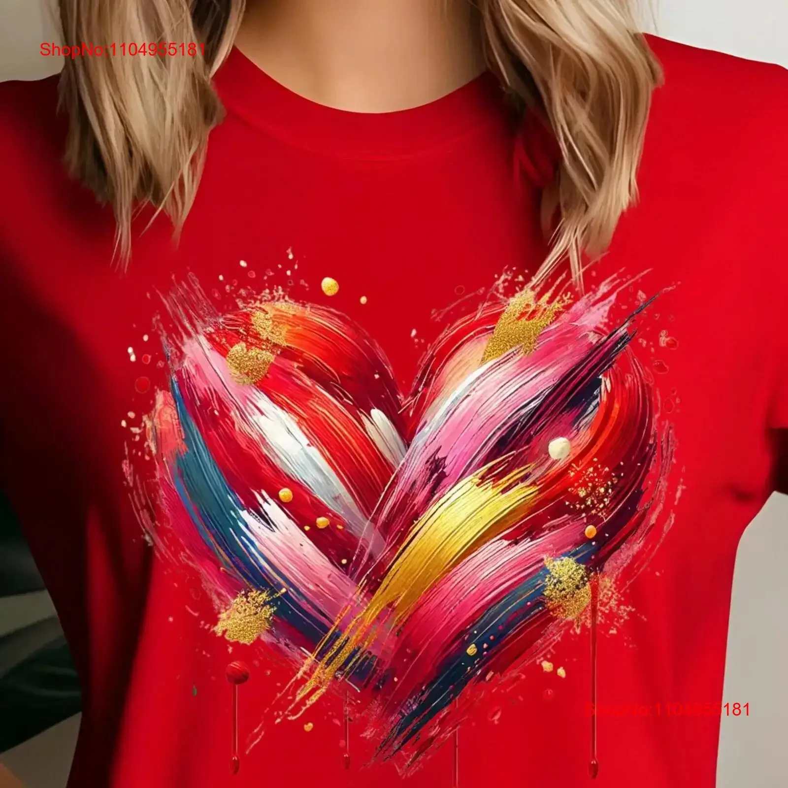 عيد الحب الحب HearT تي شيرت Brushstroke Coquette V حفلة عيد الحب له أو لها الرجال والنساء خمر غسلها