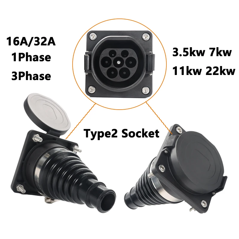 EV EVSE prise de charge Type 2 prise mâle 63A 3 phases 40KW avec câble de 0.5M pour prise latérale de véhicule électrique IEC 62196-2 Type 2