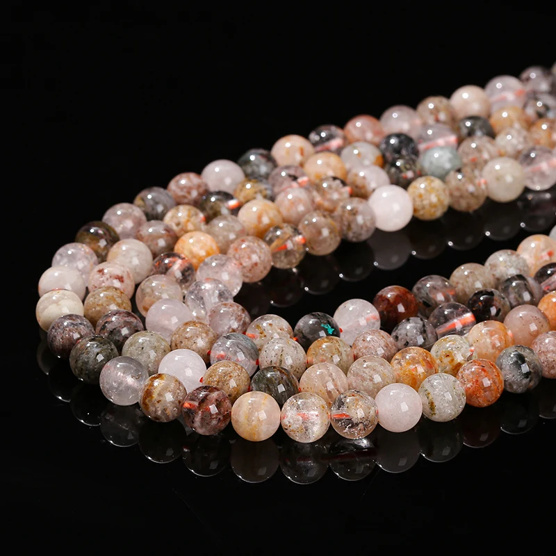 Natural Stone Melaleuca Mixed Ghost Quartz Beads Round Loose Spacer 6 8 10mm For Jewelry Making Diy Necklace Bracelet Accessory