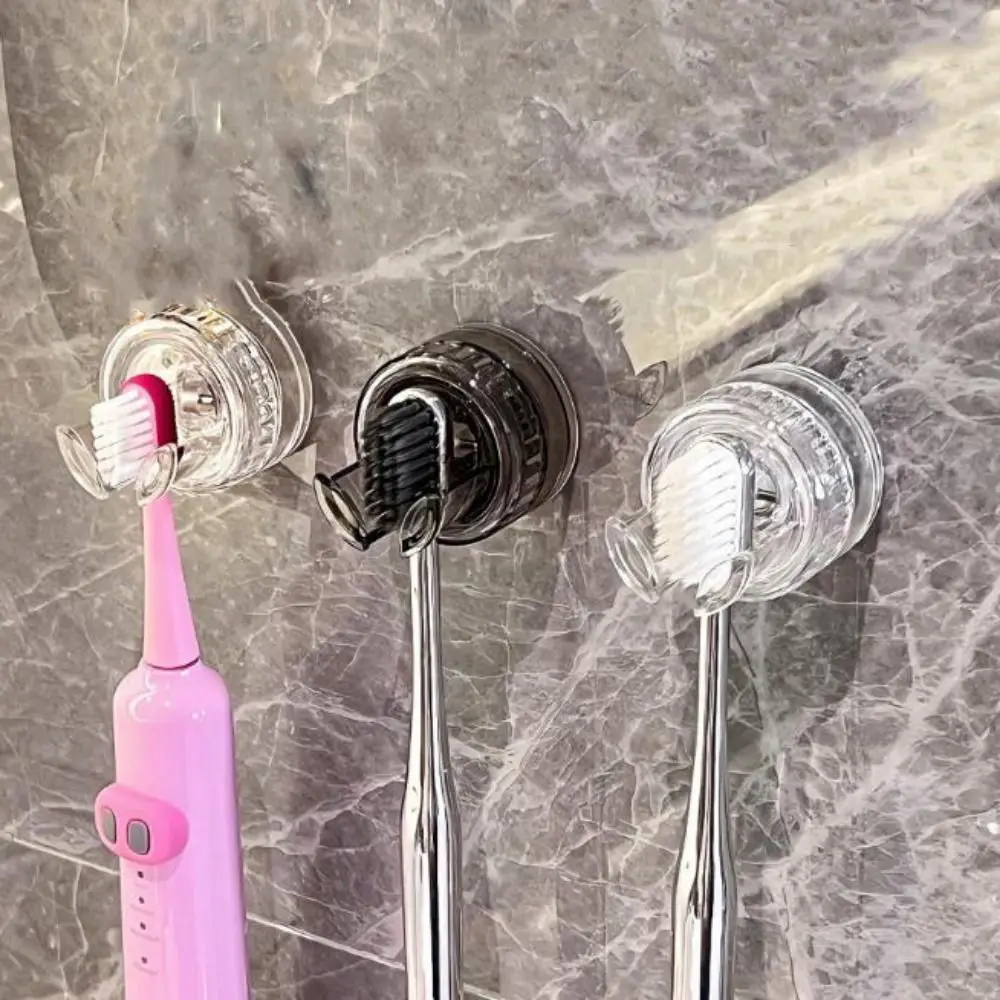 

Plastic Suction Cup Electric Toothbrush Holder Hole-Free Wall Mounted Toothbrush Storage Hook Removable Reusable Plug Hooks
