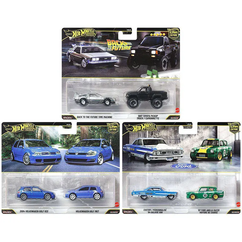 Hot Wheels Premium Car Culture Twin Pack Diecast Car HBL96 Back To The Future Volkswagen Golf Ford Collectible For Collectors