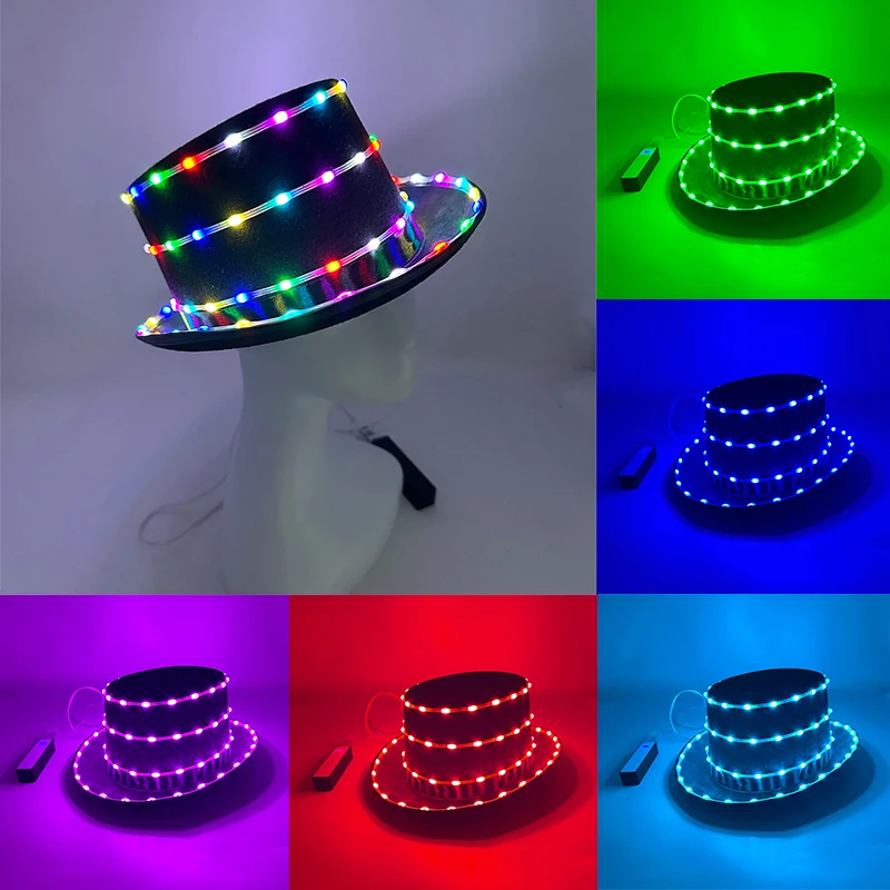 패션 발광 네온 캡 LED 라이트 업 힙합 모자 창의적인 재즈 의상 액세서리 바 클럽 DJ 댄스 발광 플래싱 용품