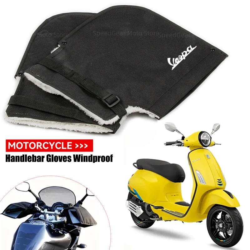 Vespa Logo Motorcycle Handlebar Gloves Windproof Winter Warm Velvet Covers For Vespa LX LXV Sprint GTS GTV 50 150 250 300 300ie