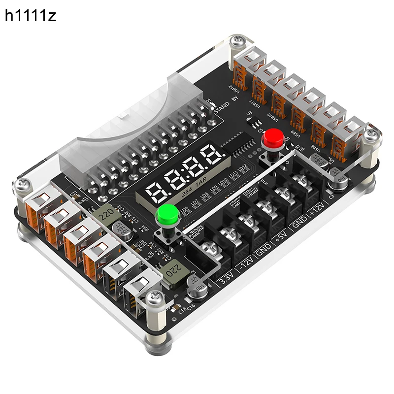 

Плата блока питания с 24 контактами ATX на 12 портов USB 2.0, блок питания, адаптер, соединитель, акриловый цвет, фотоэлемент, выходное напряжение 3,3/5/12/-12 В