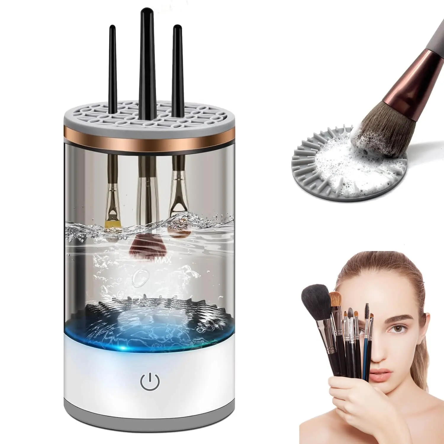 

Electric Makeup Brush Cleaner Machine with Makeup Brush Cleaner Mat for All Size Makeup Brush Beauty Tools Great Gift for Her