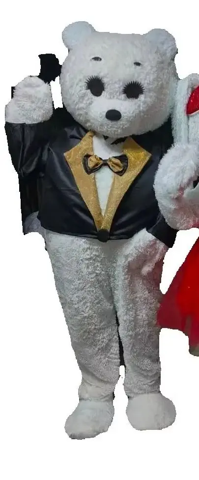 

Бархатный костюм талисмана белого медведя с смокингом, красное платье на Хэллоуин, Рождество, карнавал, косплей, вечерние реквизит, аксессуары