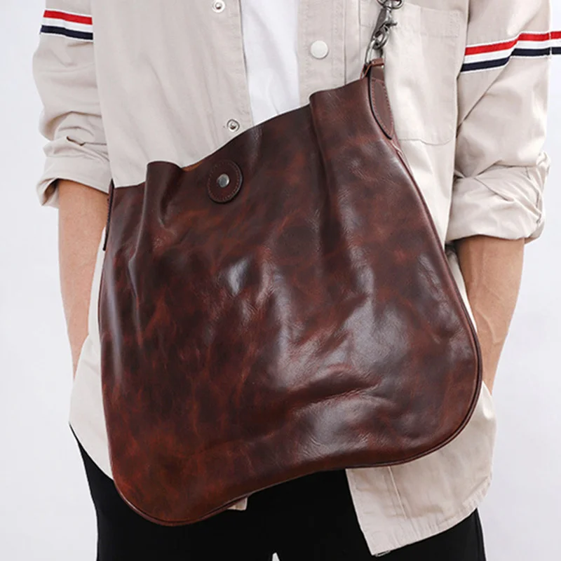 Vintage Genuine Leather Shoulder Bag For Men Large Capacity Crossbody Bag Male Luxury Messenger Bags Shoulder Strap Handbag