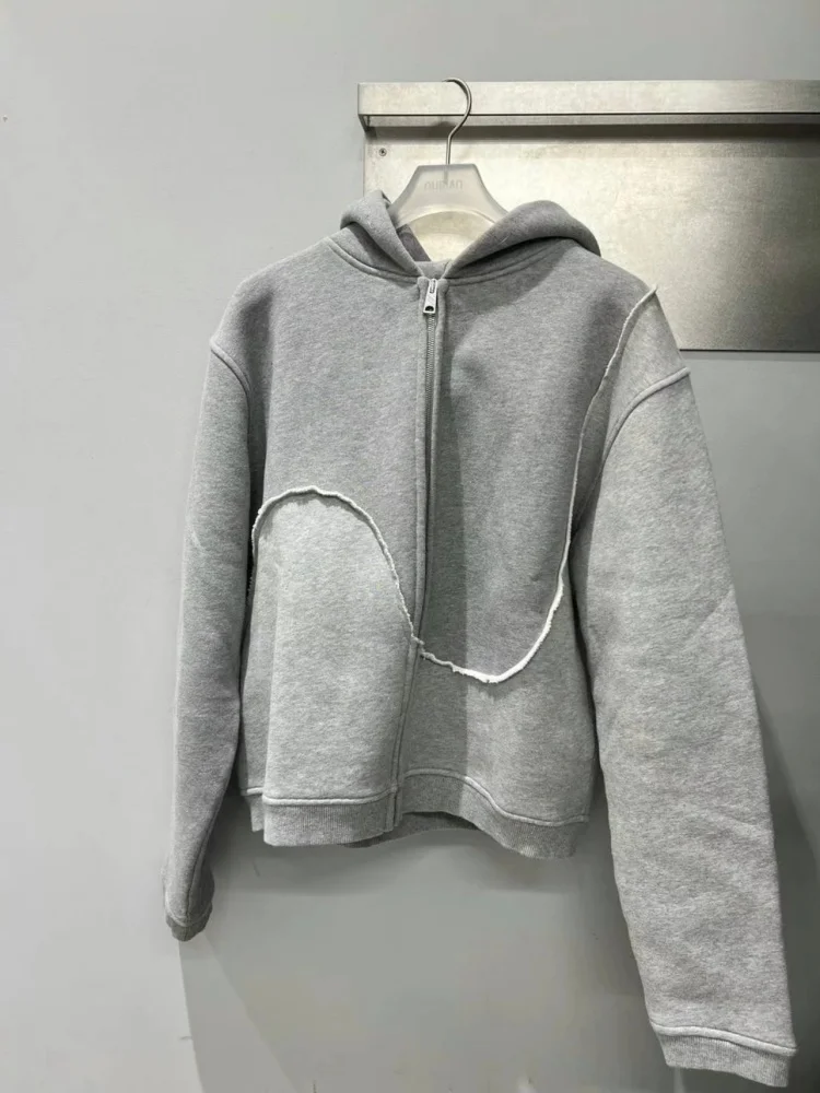 

Винтажная уличная мужская серая потертая толстовка с капюшоном ERL, большой повседневный пуловер на молнии