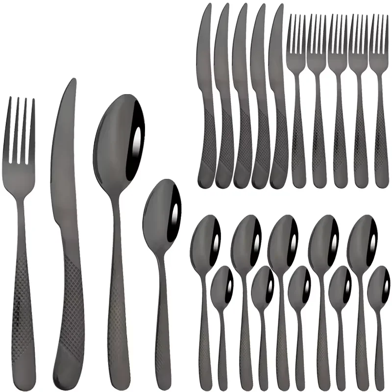 24Pcs Stainless Steel Cutlery Set, Knife, Fork, Spoon, Tea Spoon and Western Tableware, Suitable for Festivals.