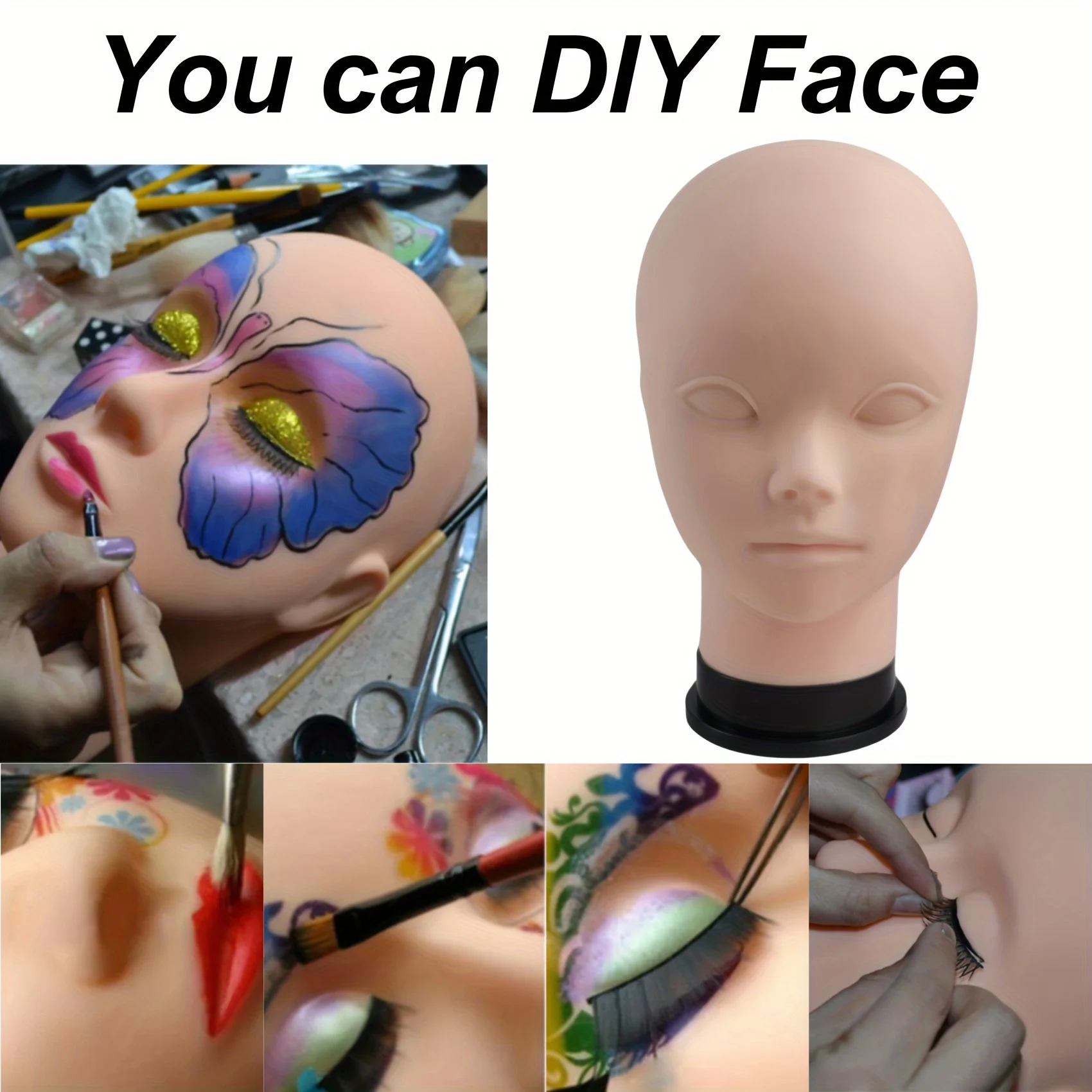 Tête de mannequin de cosmétologie bricolage pour le maquillage, tête de mannequin chauve pour la formation au maquillage, perruque exécutive, accessoires pour cheveux, affichage de chapeau et de lunettes