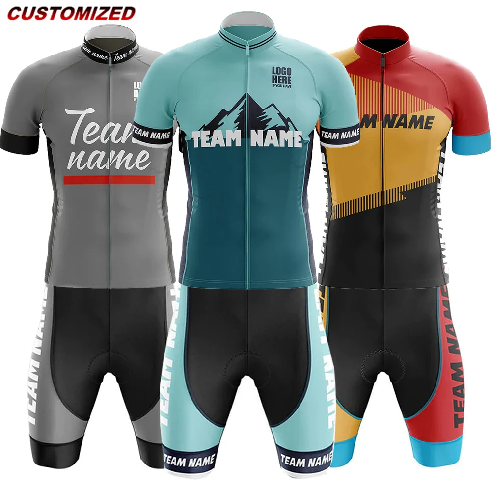 Customized Team Name （2）Men Short Sleeve Cycling Jersey Sets Maillot Ropa Ciclismo Outdoor sports Bicycle Clothing Bike Shirts