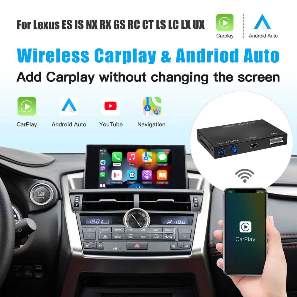 

CARABC Wireless Apple Carplay For LEXUS 2014-2019 CT ES GS IS LC LS LX NX RC RX UX Android Auto Support Youtube Reverse Camera