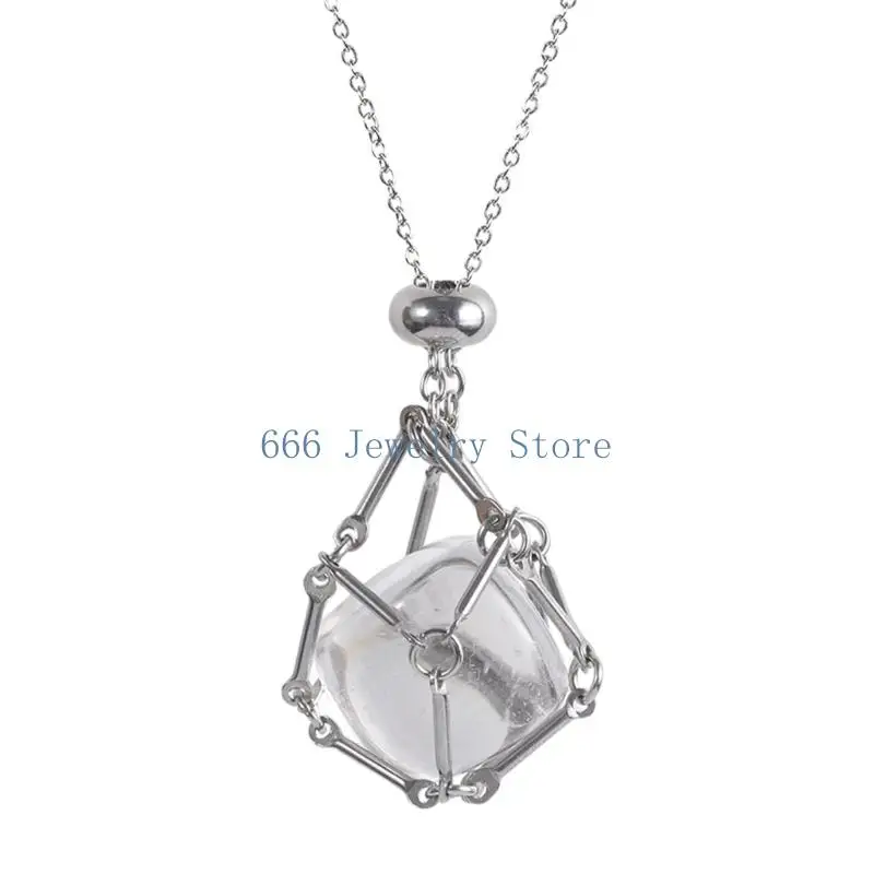 F2TD Delicate Bamboo Inspired Necklace Genuine Crystal Stone Detailing Secure Closure