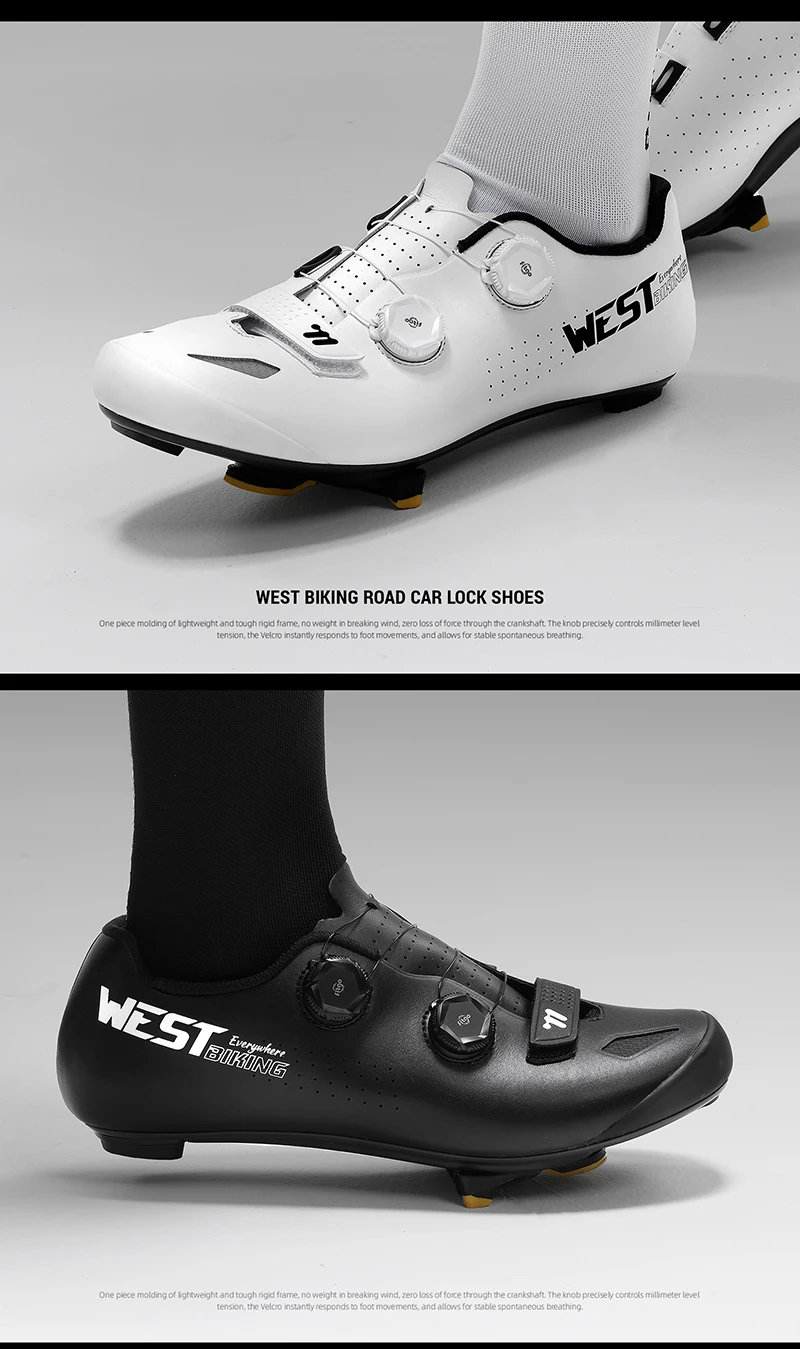 WEST BIKING Rennradschuhe für Herren, Carbonfaser-Sohle, selbstsichernde Fahrradschuhe, Dual-Drehknopf, atmungsaktive Rennsneaker, Fußbekleidung – Detail 18
