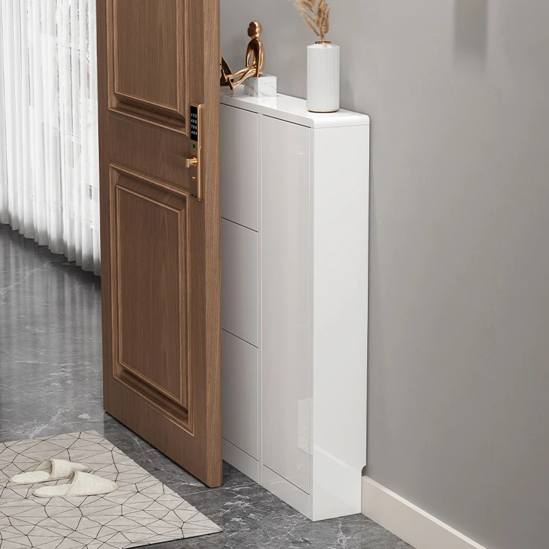 Shoe cabinet ultra-thin tipping bucket household entrance narrow entrance foyer 17cm white large-capacity paint rack provincial