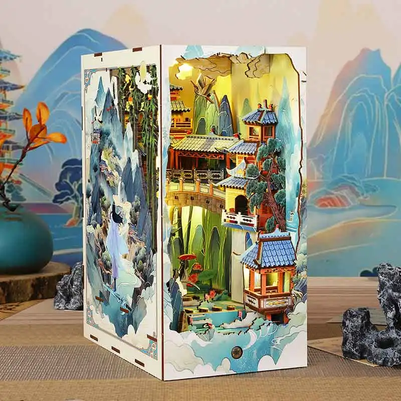 

DIY Book Nook Shelf Insert Casa Wooden Miniature Doll House Kit Toys Home Dollhouse Bookends Furniture Bookshelf Birthday Gifts