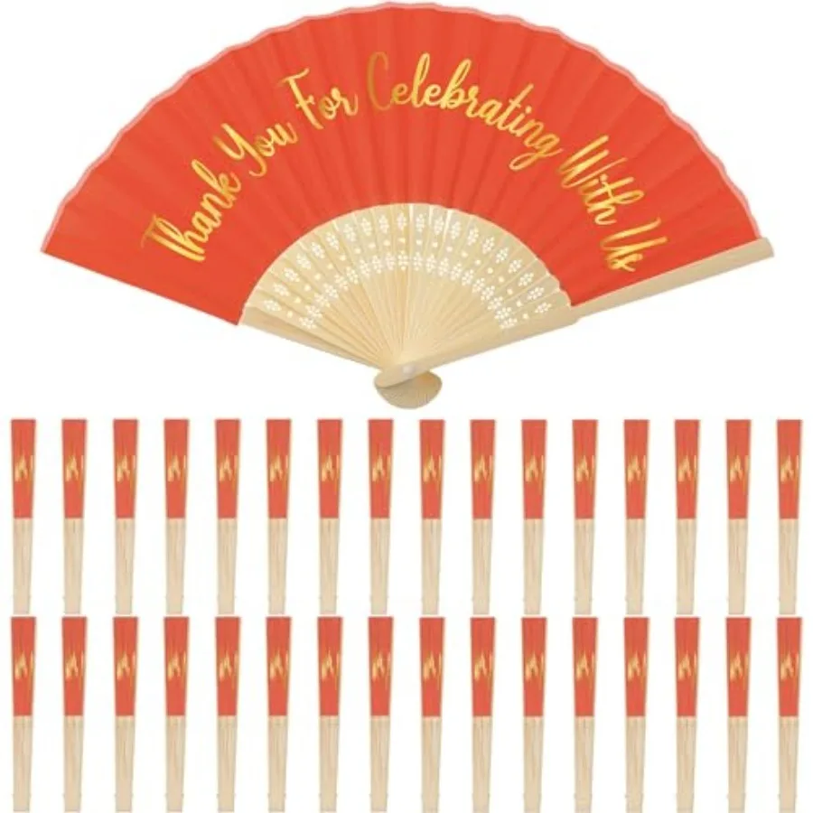 

50 Pcs Silk Hand Fans Bulk Wedding Fans for Guests Handheld Folded Thanks for Celebrating with Us Wedding Favors for Bridal Bri
