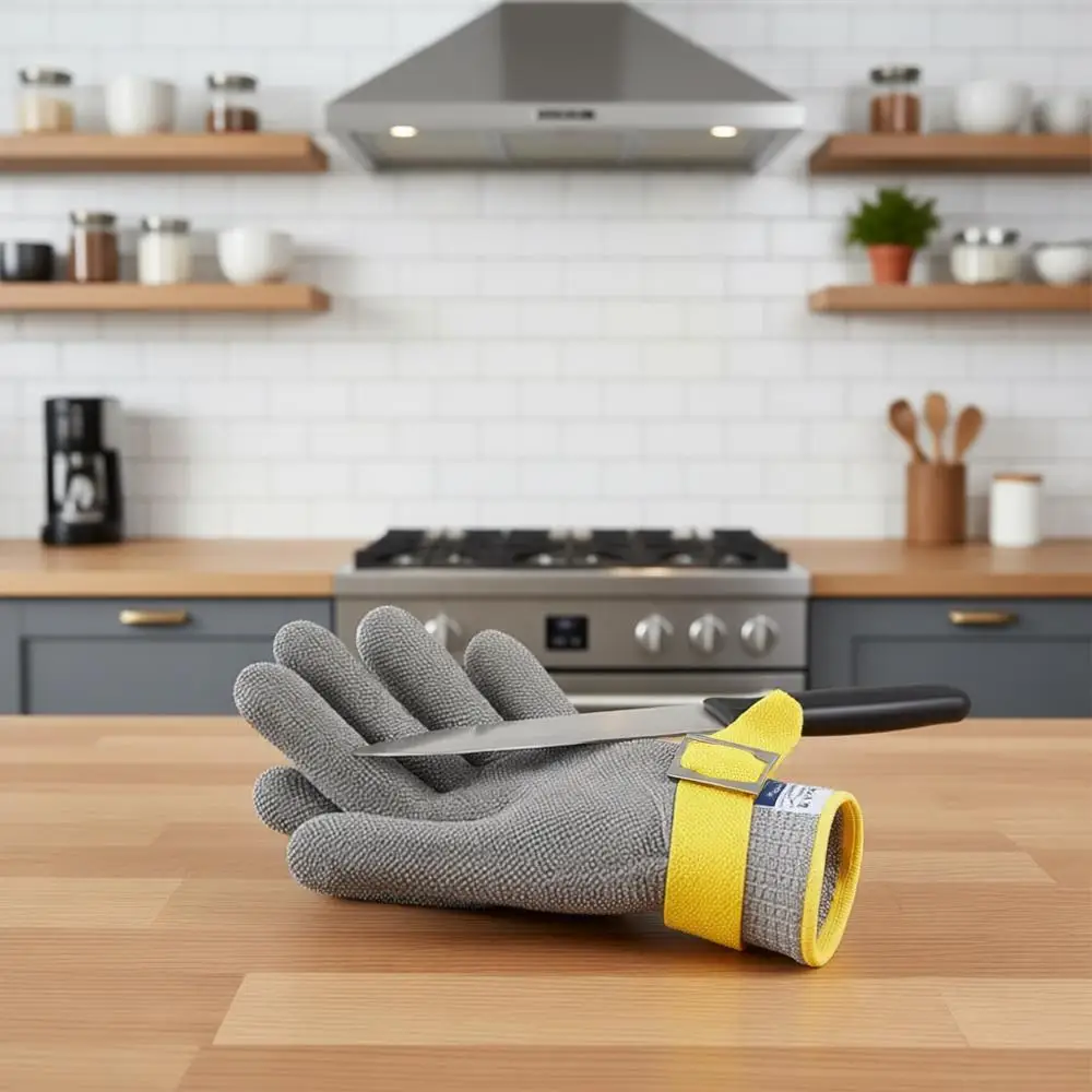 

High-Quality A9 Cut-Resistant Gloves, Mesh Metal Kitchen Gloves, and Oyster Shucking Mandoline Knife Set (Large, 3 Pack)