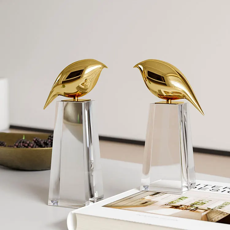 Modern light luxury crystal golden bird small ornament living room study model room hotel homestay art and craft decoration