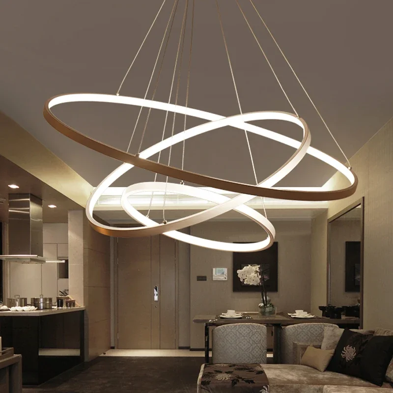 

60CM 80CM 100CM Modern Pendant Lights For Living Room Dining Room Circle Rings Acrylic Aluminum Body LED Ceiling Lamp Fixtures