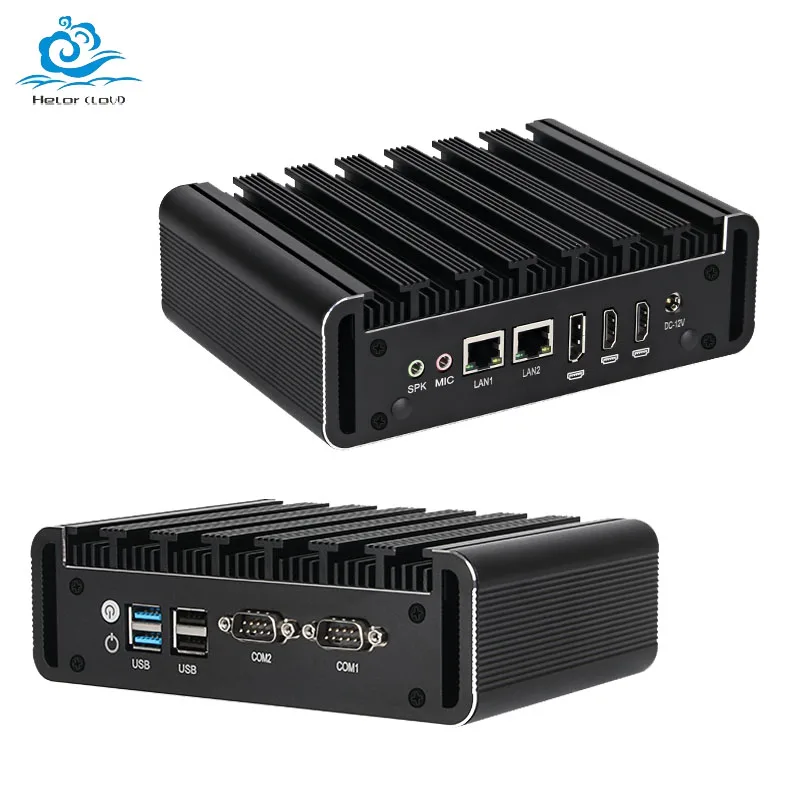 Helorpc 2LAN2COM Industrial Mini PC with Inter N100 DDR4 Max up to 16Gb Support Windows10/11 Linux 3*Display Fanless Computer