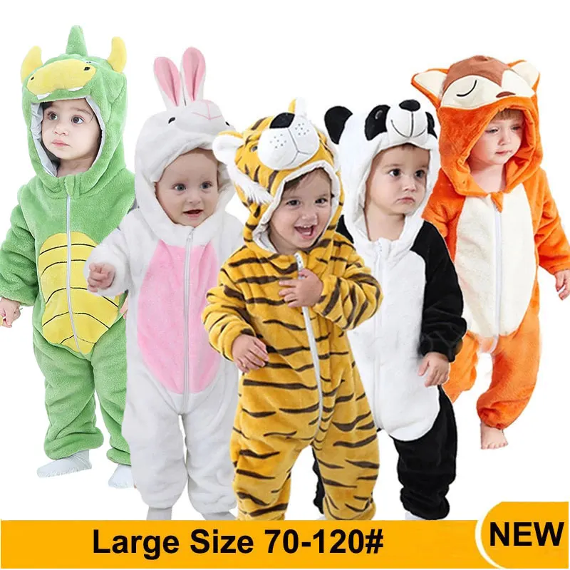 Animal Cartoon Flannel Baby Onesies Toddler Boys Panda  Kigurumi Jumpsuits Winter Baby Boys Clothes Halloween Cosplay Costume