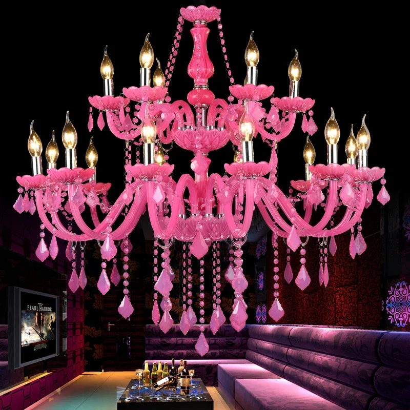 

European Luxury Crystal Pendent Lamp Pink Girls' Room Living Room Restaurant Bedroom Villa Clothing Store KTV Chandelier