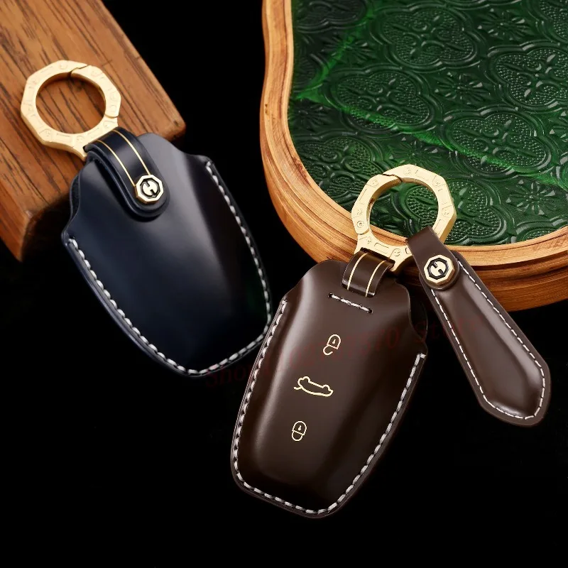Handmade High-End Personality Genuine Leather Key Case Cover Protective Shell Keychain For Citroen Elysee C4 C8 Car Accessories