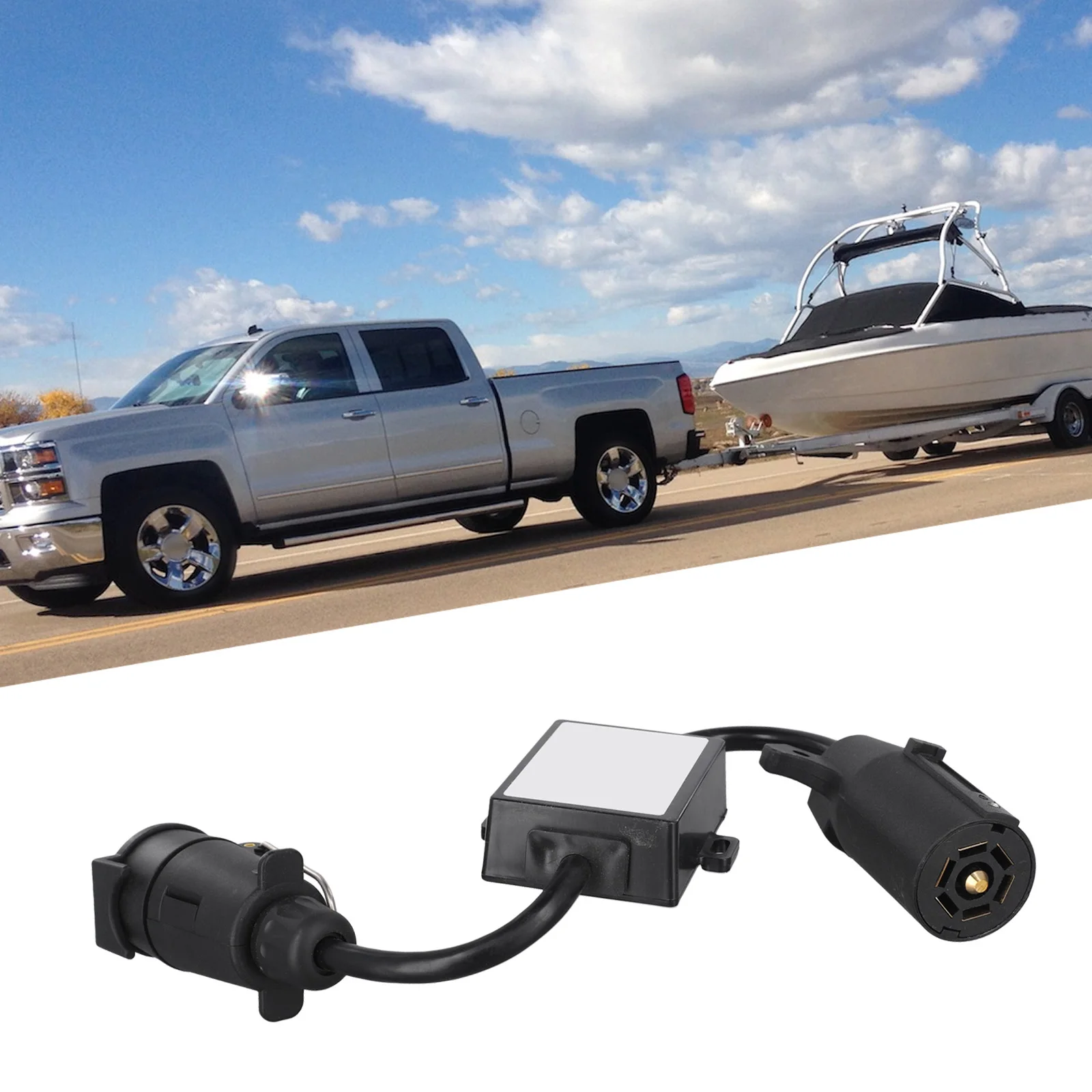 US Vehicle 7 Way Blade Socket to EU Trailer 7 Pin Light Converter Adapter with Waterproof ABS Housing and Dust Cover