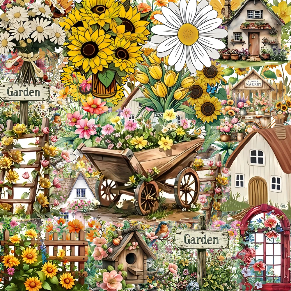 

10/30/50pcs Cute Fresh Flower House Aesthetic Stickers Retro Cartoon Garden Decals Suitcase Phone Notebook Graffiti Sticker Pack