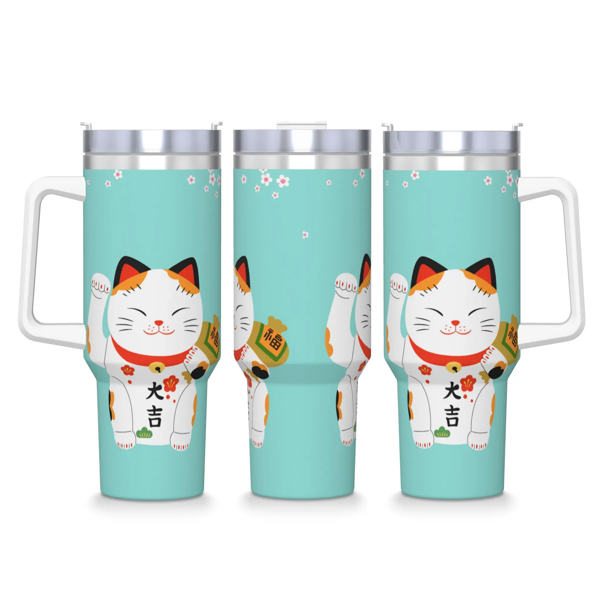 

Stainless Steel Tumbler Maneki Neko Lucky Money Cat Mugs Cup With Straws Travelist Heat Preservation 40oz Thermal Cups