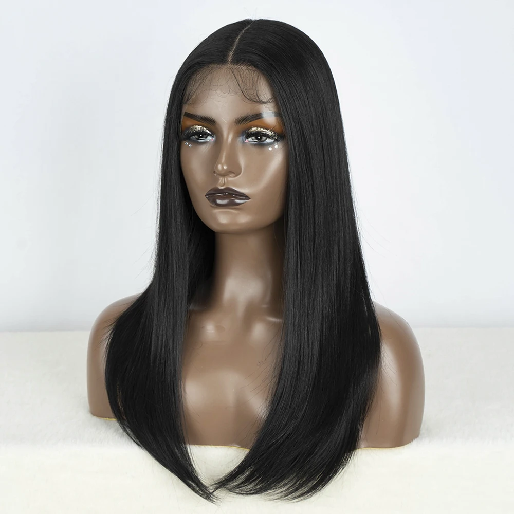 Peruka syntetyczna typu lace front, prosta, bob z baby hair, kokarda, czarno-blond, 22 cale, peruka cosplay dla kobiet, peruka odporna na ciepło.