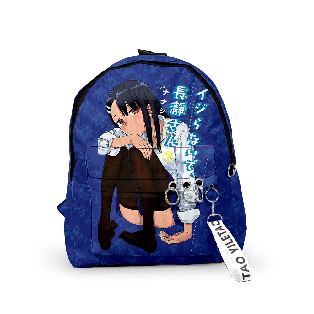 

Popular Nagatoro Notebook Backpack Boys/Girls pupil School Bags 3D Print Keychains Oxford Waterproof Cute Small Backpacks