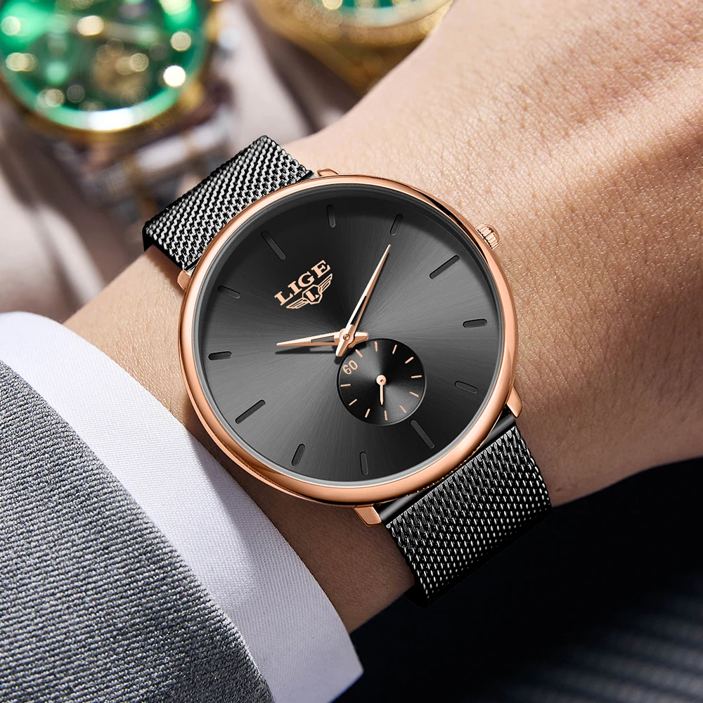 2026 LIGE موضة ساعات رجالي العلامة التجارية الفاخرة ساعة كوارتز الرجال عادية سليم شبكة الصلب مقاوم للماء ساعة رياضية Relogio Masculino