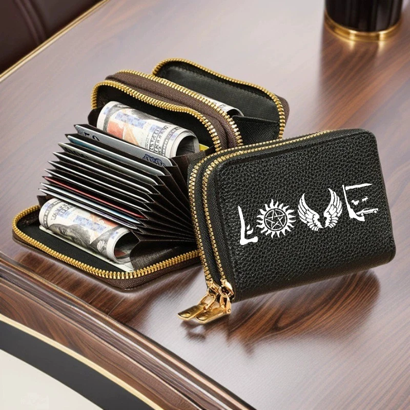 

Женский кошелек для кредитных карт Supernatural: модный, с двойной молнией, множеством отделений для карт и монет