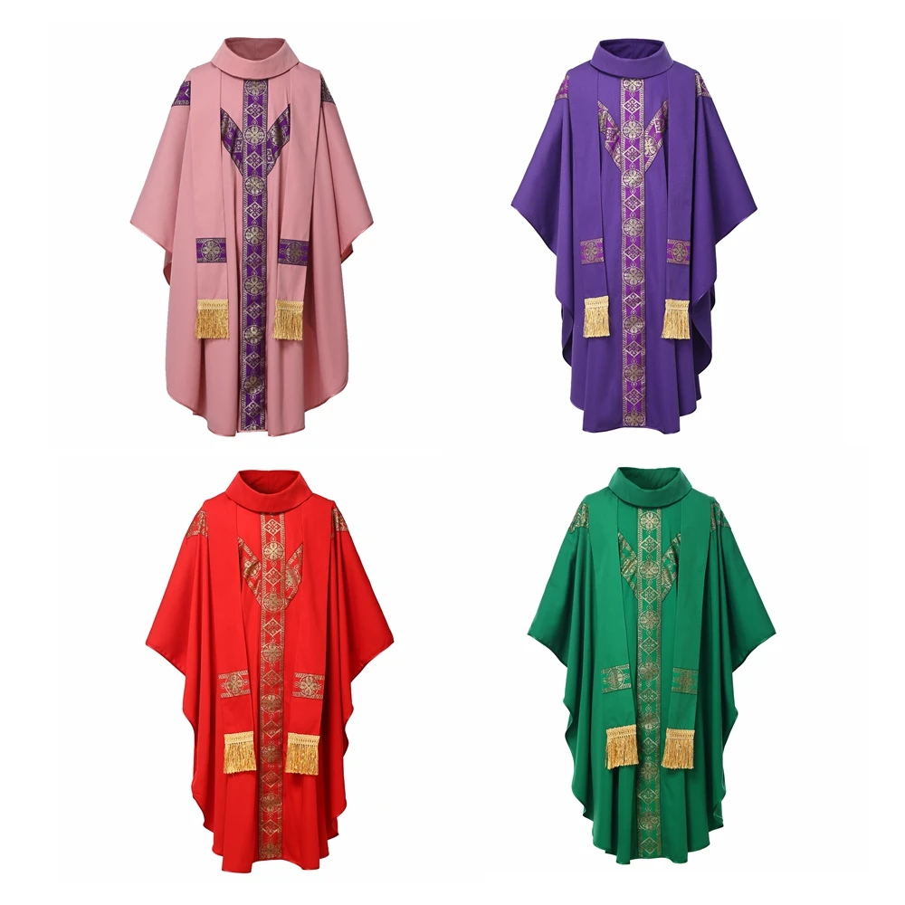 Halloween Priester Chasuble Katholische Kirche Pater Messegewänder Robe mit Quaste Geistlichen Robe – Detail 7