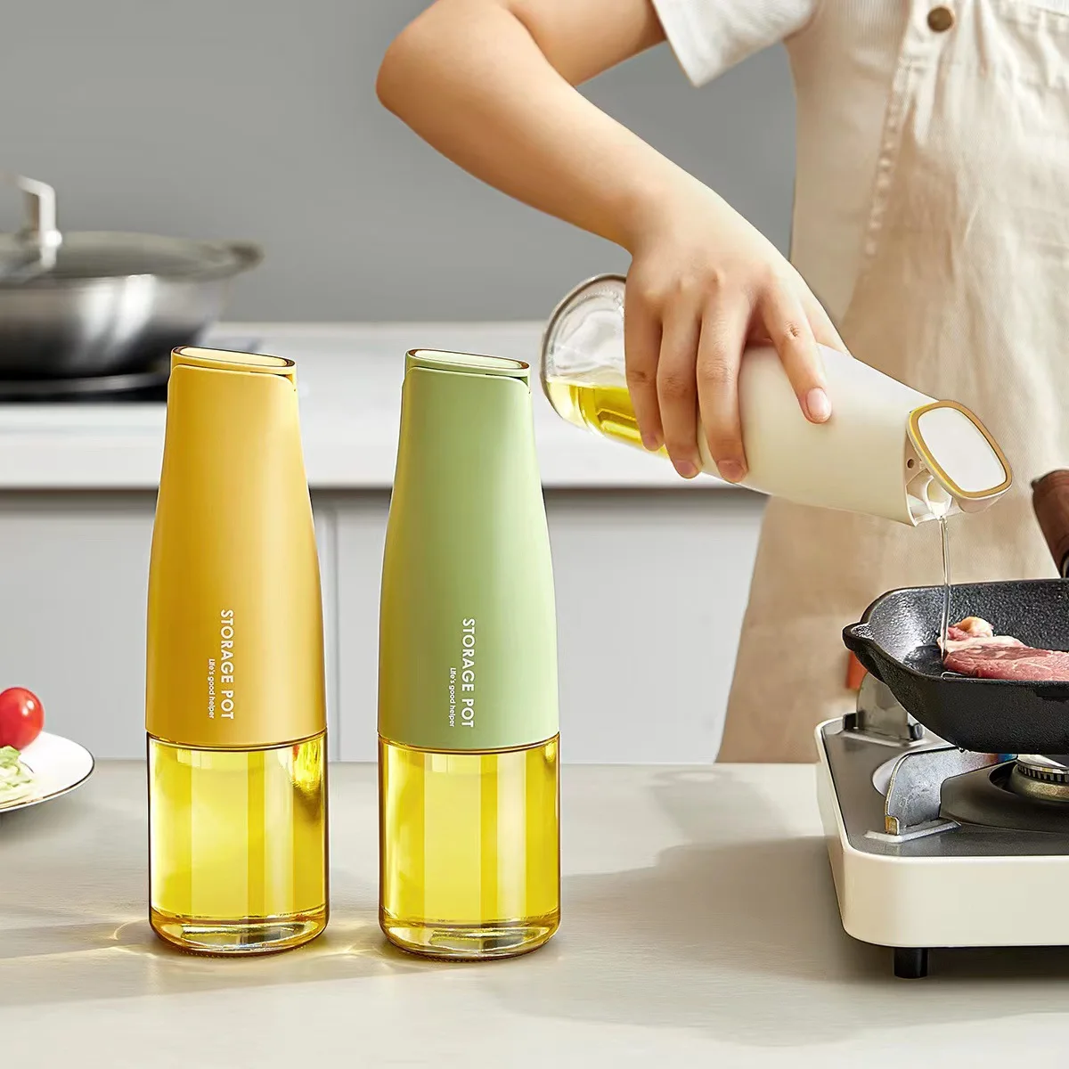 

Automatic Gravity Oil Bottle Leakproof Glass Condiment Bottle for Kitchen Vinegar Soy Sauce No Drip