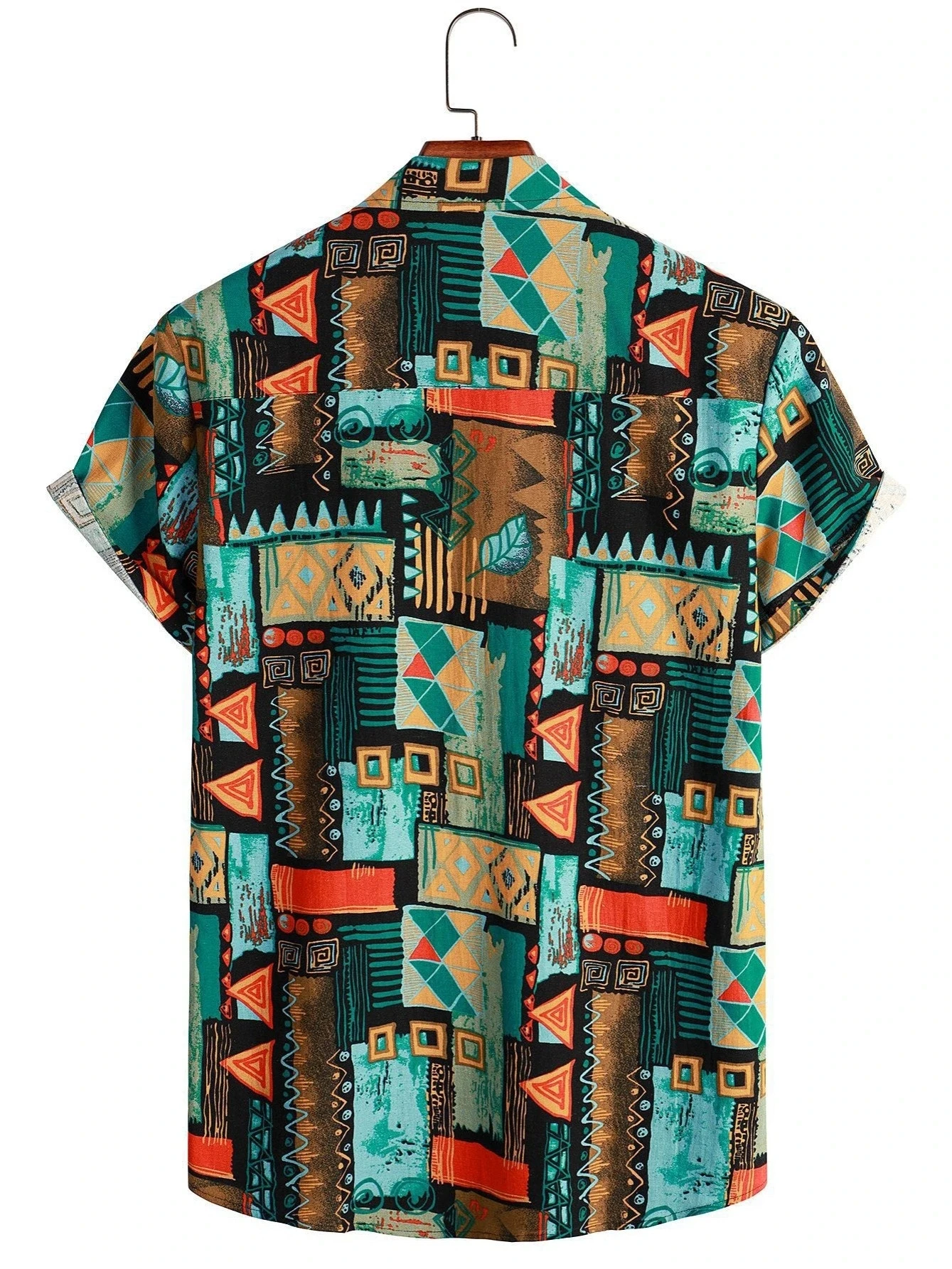 Men's 70s Retro Classic Pattern Printed Short Sleeved Lapel Button Casual Shirt 3D Printed Street Collar Plus Size Shirt