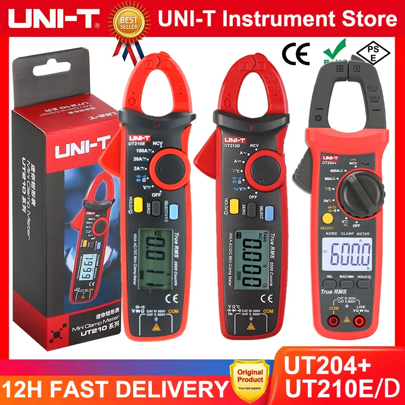 UNI-T UT204 + UT210E UT210D multímetro Digital de abrazadera de voltaje CA CC valores eficaces verdaderos 400-600A prueba de resistencia del voltímetro de rango automático