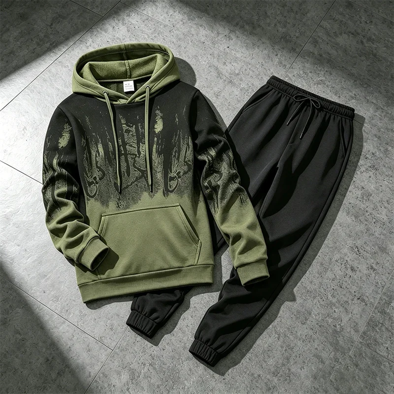 Autumn Winter Men's Hoodies Tracksuit Casual Splashed ink Sweatshirts Outdoors Sports Jogging Clothing Street Single Tops Pants view 3