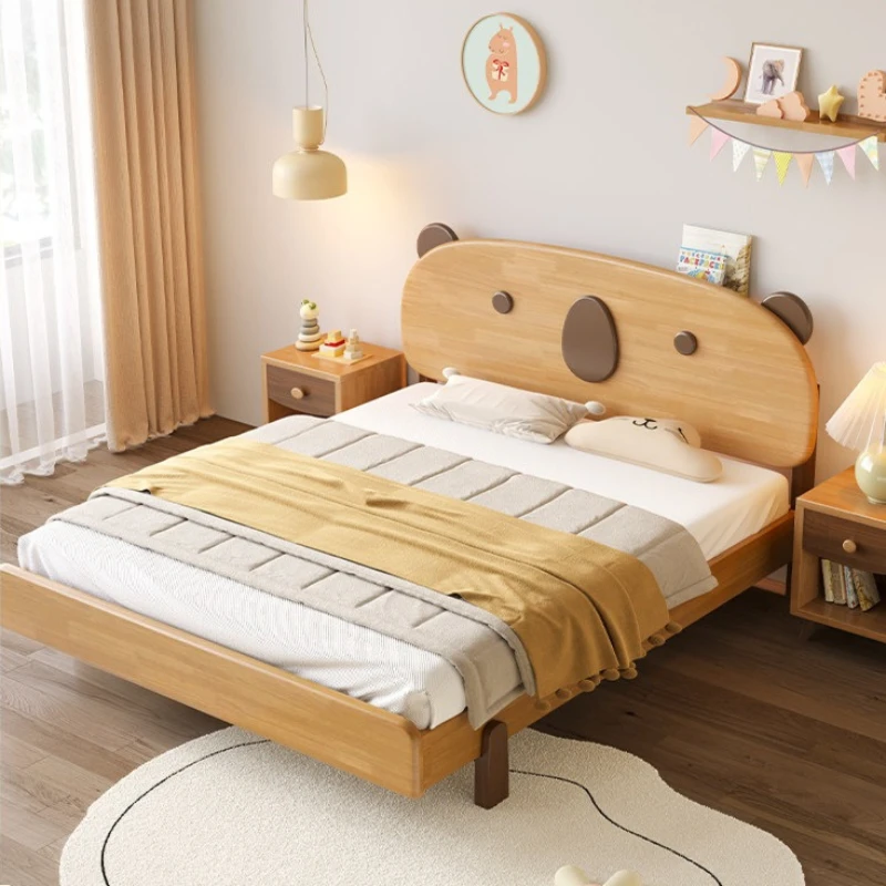

cartoon modeling bed solid wood children's soft 1.5x2.0 meters Bed minimalist style comfortable cama solteiro bedroom furniture