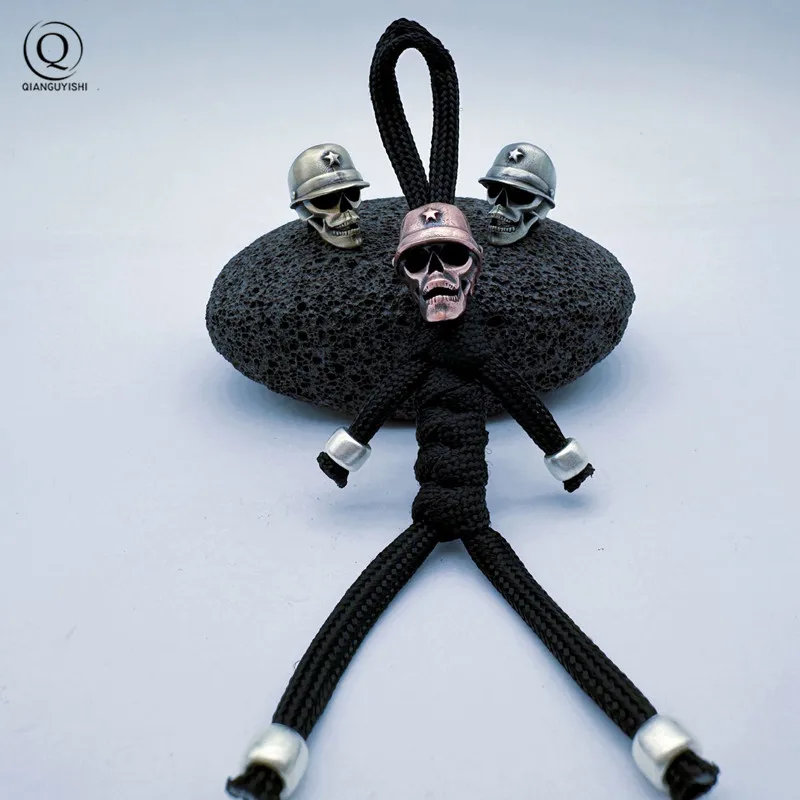 Five-pointed Star Hat Skull Solider Head Sculpture Brass Knife Bead EDC Outdoor Paracord DIY Accessories Lanyard Pendant Jewelry