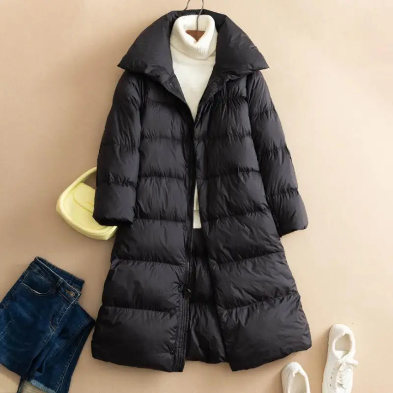 2024 New Arrivals Fashion Large Lapel Woemn X-long 90% White Duck Down Jackets Female Light Korean Winter Thicken Warm Coat